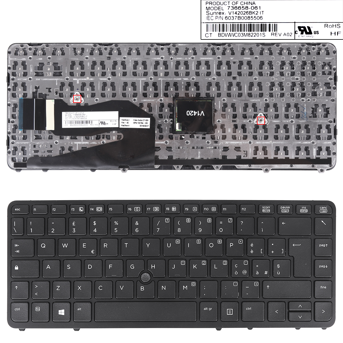 Picture of New Replacement Laptop Keyboard For HP EliteBook 840 G3 SILVER FRAME BLACK (with point, Backlit, Win8) RU Layout